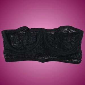 Else Acacia Underwire Strapless Lace Longline Bra Women 30C Black NWT $110